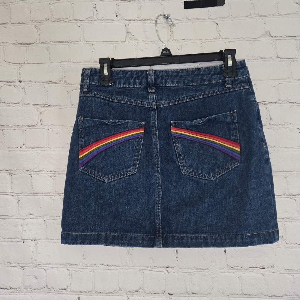Forever 21 Rainbow Pockets Denim Button Fly Skirt Size L